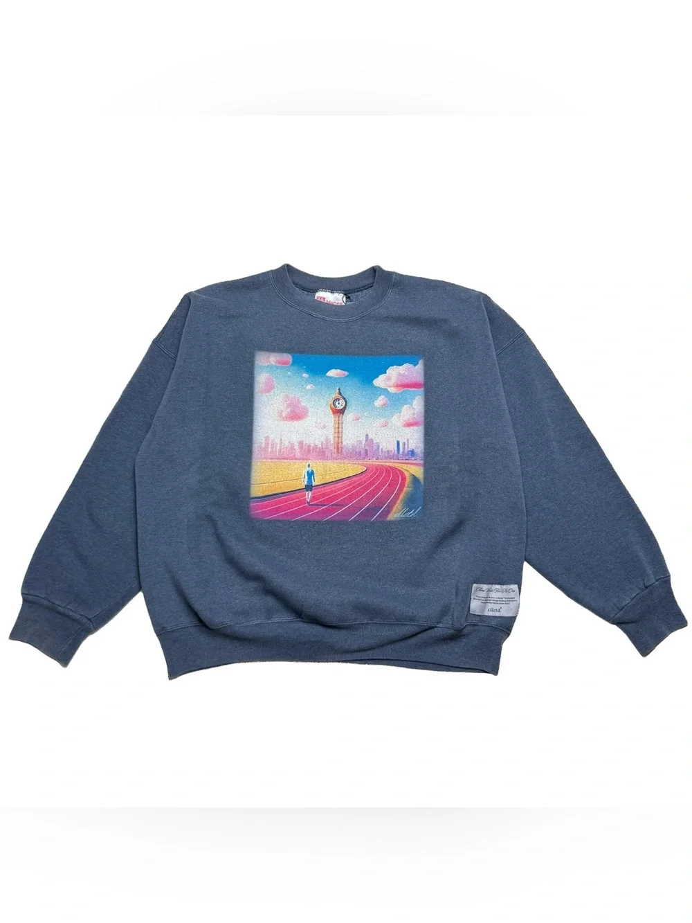 Vintage 90s Crewneck Steel Blue Hanes Sunfaded Boxy Fit Surrealism Graphic